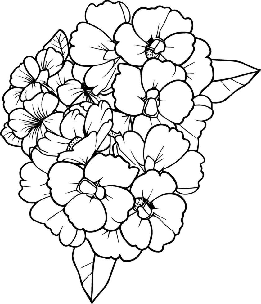 Primrose isolated, hand-drawn floral element. vector illustration bouquet of primrose, sketch art beautiful evening primula Violet, primula flower tattoo, engraved ink art, primrose birth tattoo