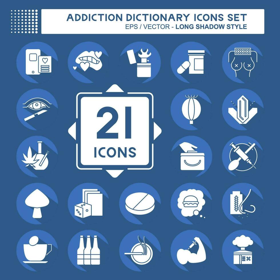 Icon Set Addiction Dictionary. related to Addiction symbol. long shadow style. simple design editable. simple illustration vector