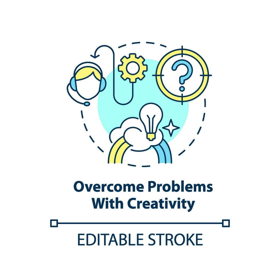 Overcome problems with creativity concept icon. Positive attitude in customer service abstract idea thin line illustration. Isolated outline drawing. Editable stroke vector