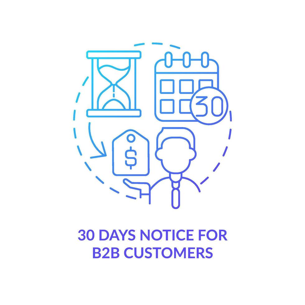 Thirty days notice blue gradient concept icon. B-to-B clients. Communicate price increase guideline abstract idea thin line illustration. Isolated outline drawing vector
