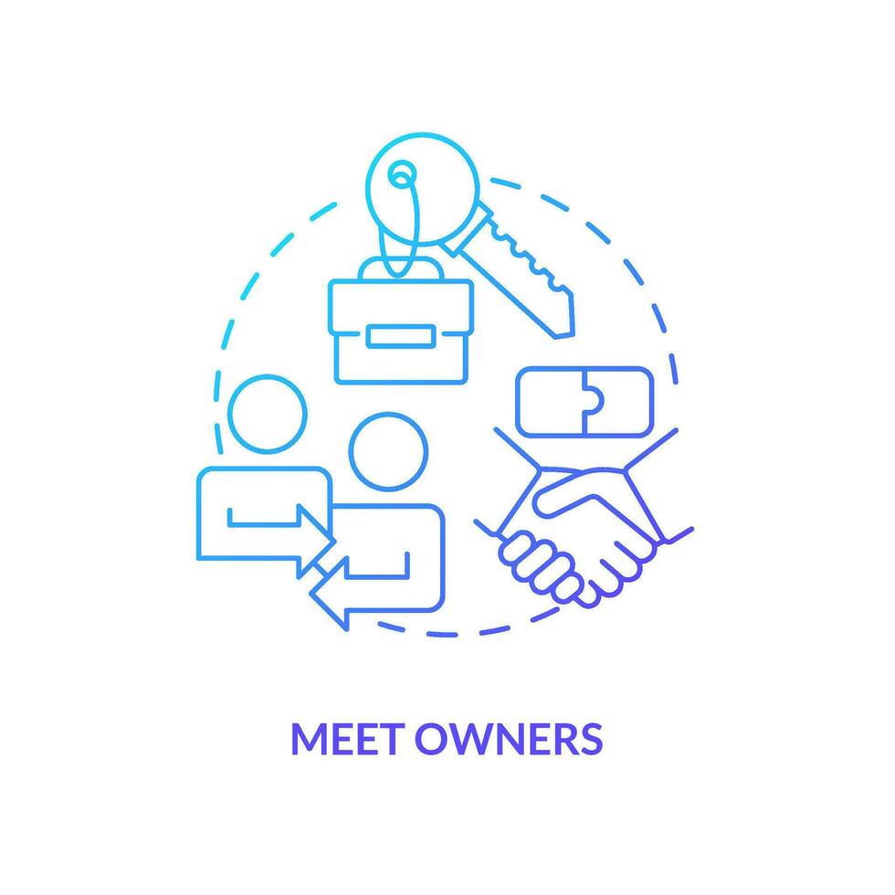 Meet owners blue gradient concept icon. Managing business merger abstract idea thin line illustration. Negotiating shareholders agreement. Isolated outline drawing vector