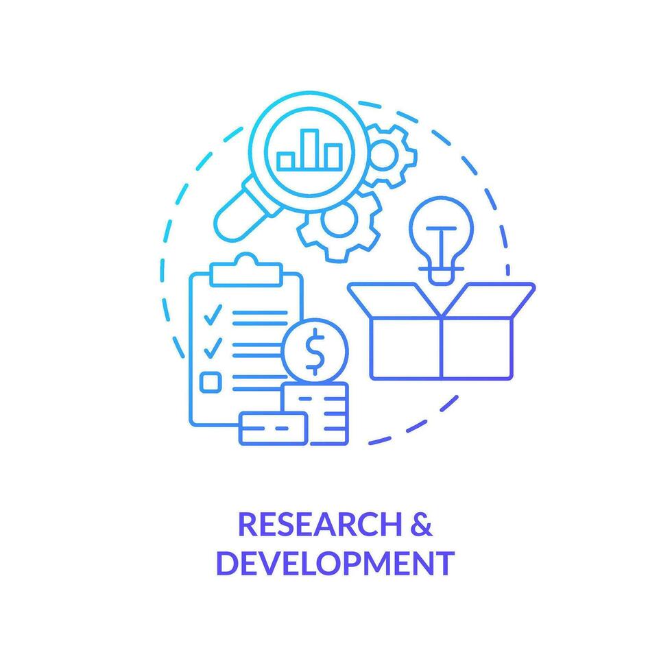 Research and development blue gradient concept icon. Benefit of mergers abstract idea thin line illustration. Patent grants. New products. Isolated outline drawing vector