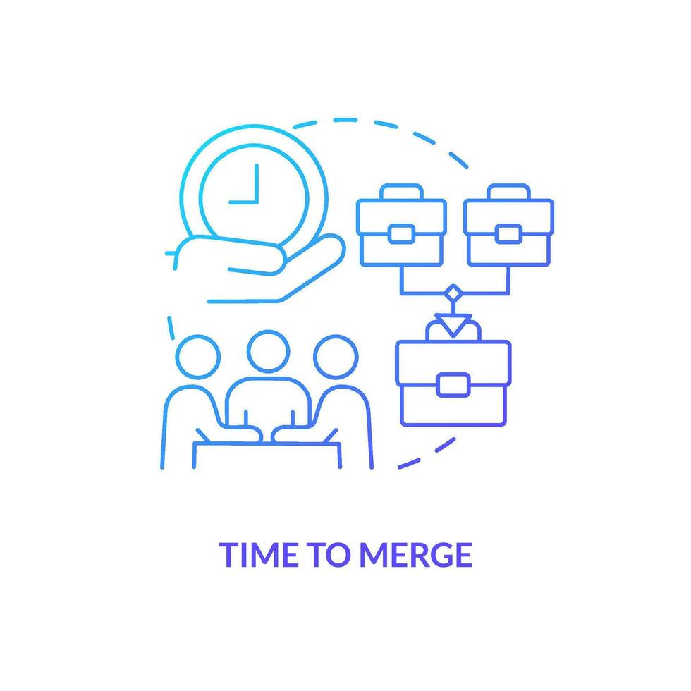 Time to merge blue gradient concept icon. Managing through acquisition abstract idea thin line illustration. Team meeting. Negotiation process. Isolated outline drawing vector