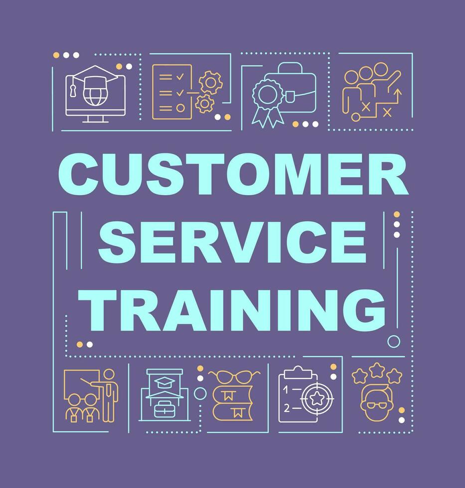 Training of customer service word concepts purple banner. Infographics with editable icons on color background. Isolated typography. Vector illustration with text