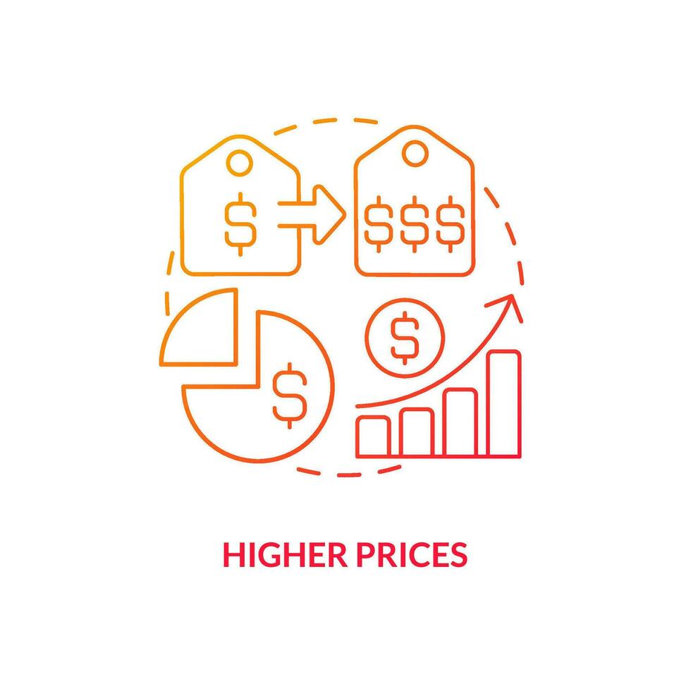 Higher prices red gradient concept icon. Disadvantage of mergers abstract idea thin line illustration. Rising costs. Budget and economy. Isolated outline drawing vector