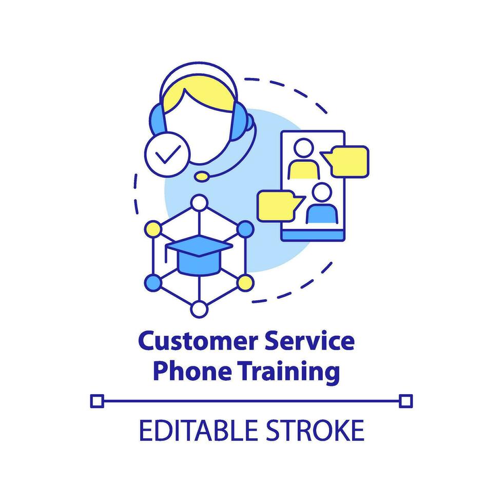 Customer service phone training concept icon. Call center operator education abstract idea thin line illustration. Isolated outline drawing. Editable stroke vector