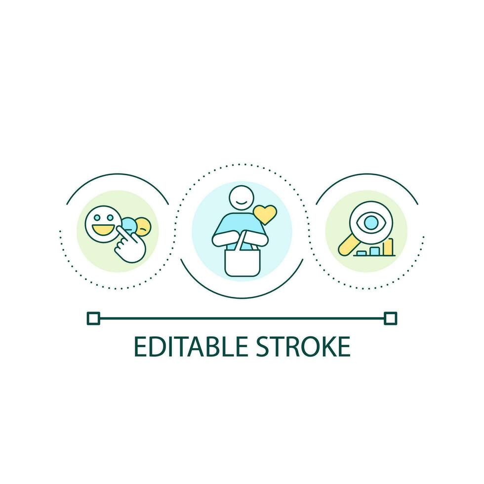 Customer satisfaction research loop concept icon. Marketing analytics. Brand loyalty. Consumer abstract idea thin line illustration. Isolated outline drawing. Editable stroke vector