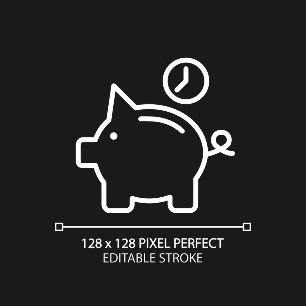 Save money for future pixel perfect white linear icon for dark theme. Retirement savings. Piggy bank. Thin line illustration. Isolated symbol for night mode. Editable stroke vector