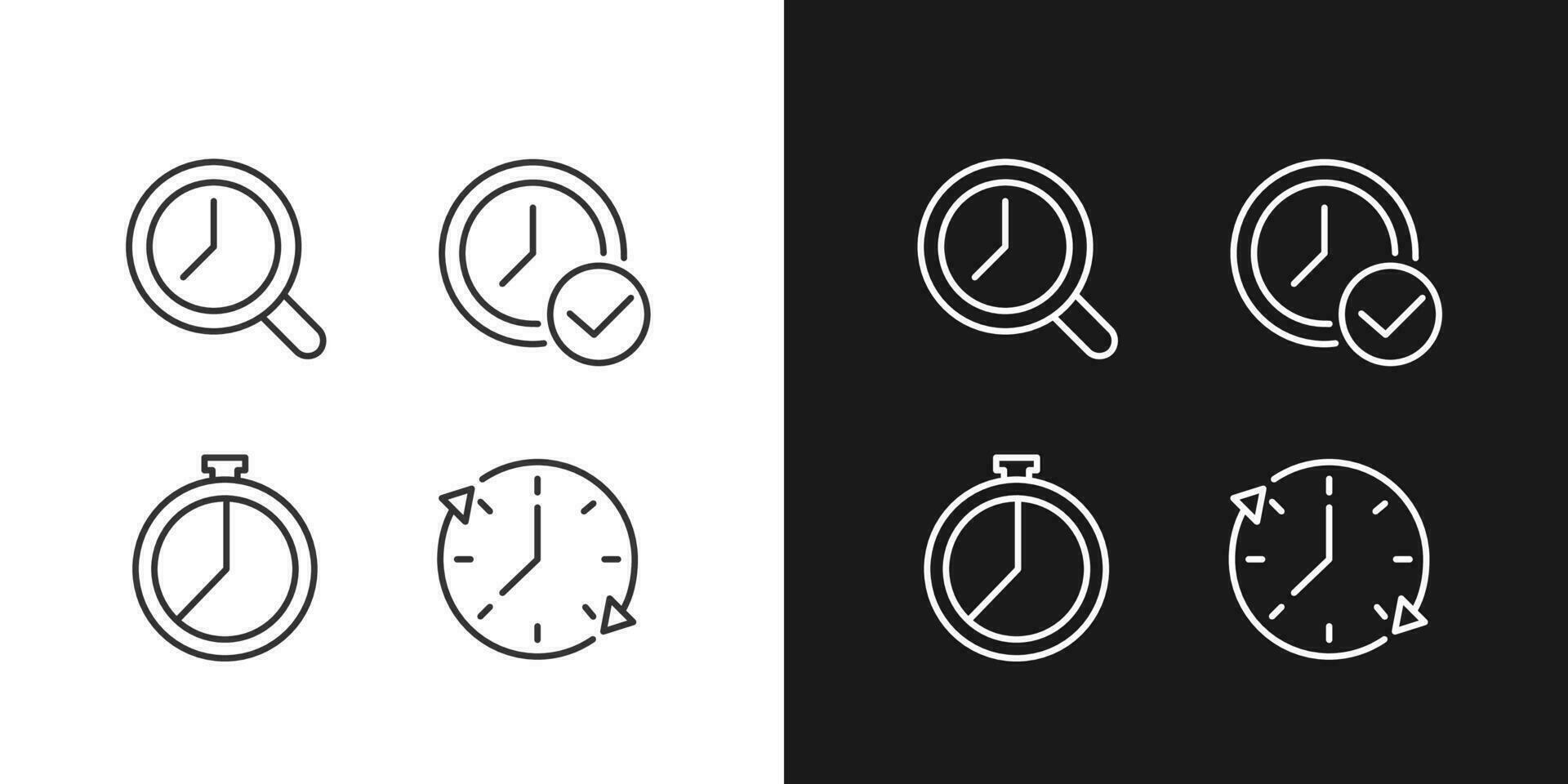Time management pixel perfect linear icons set for dark, light mode. Deadline approval. Countdown timer. Period. Thin line symbols for night, day theme. Isolated illustrations. Editable stroke vector