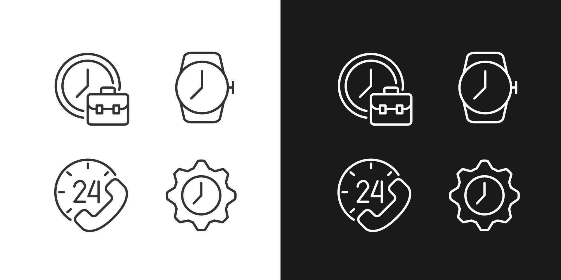 Keep track of hours pixel perfect linear icons set for dark, light mode. Working hours. Wrist watch. 24 hour support. Thin line symbols for night, day theme. Isolated illustrations. Editable stroke vector