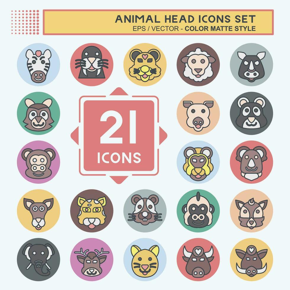 Icon Set Animal Head. related to Animal symbol. color mate style. simple design editable. simple illustration vector