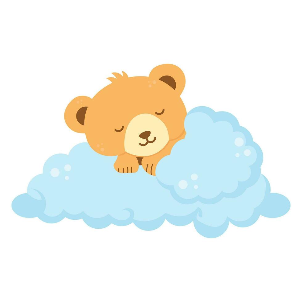 Cute little bear sleeps on a cloud vector