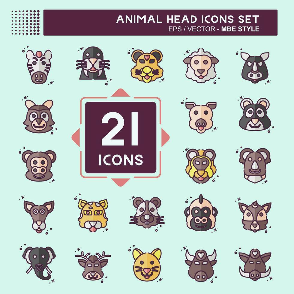 Icon Set Animal Head. related to Animal symbol. MBE style. simple design editable. simple illustration vector