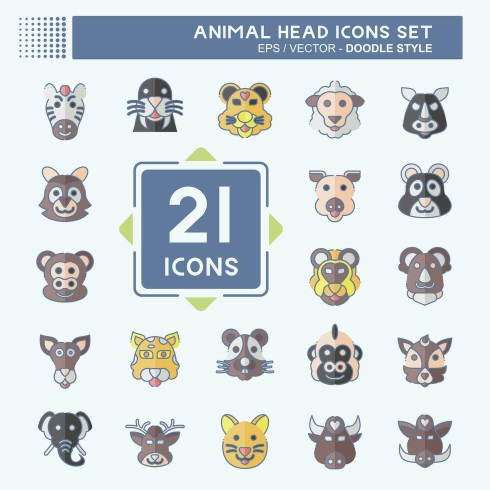 Icon Set Animal Head. related to Animal symbol. doodle style. simple design editable. simple illustration vector