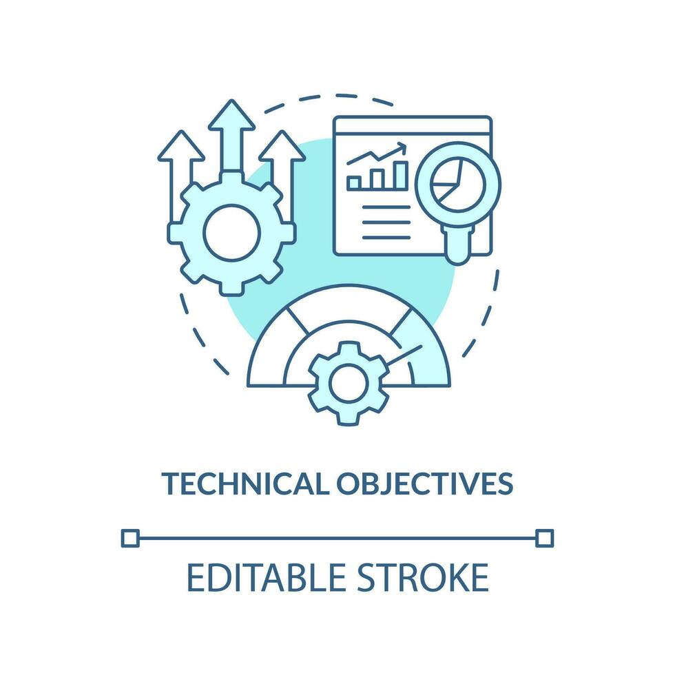 Technical objectives turquoise concept icon. Setup equipment. Project management abstract idea thin line illustration. Isolated outline drawing. Editable stroke vector