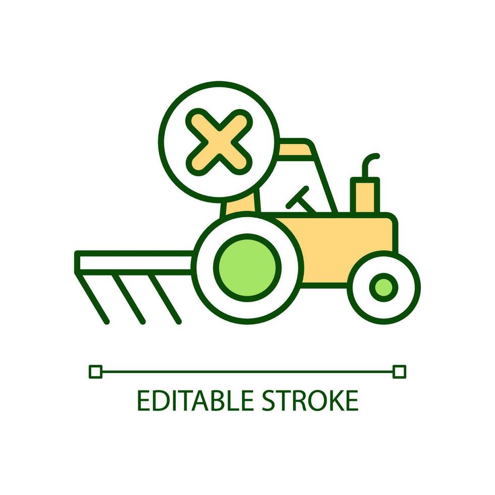 Avoid tillage RGB color icon. Farm tractor breakage. Agricultural vehicle failure. Stop cultivation. Isolated vector illustration. Simple filled line drawing. Editable stroke