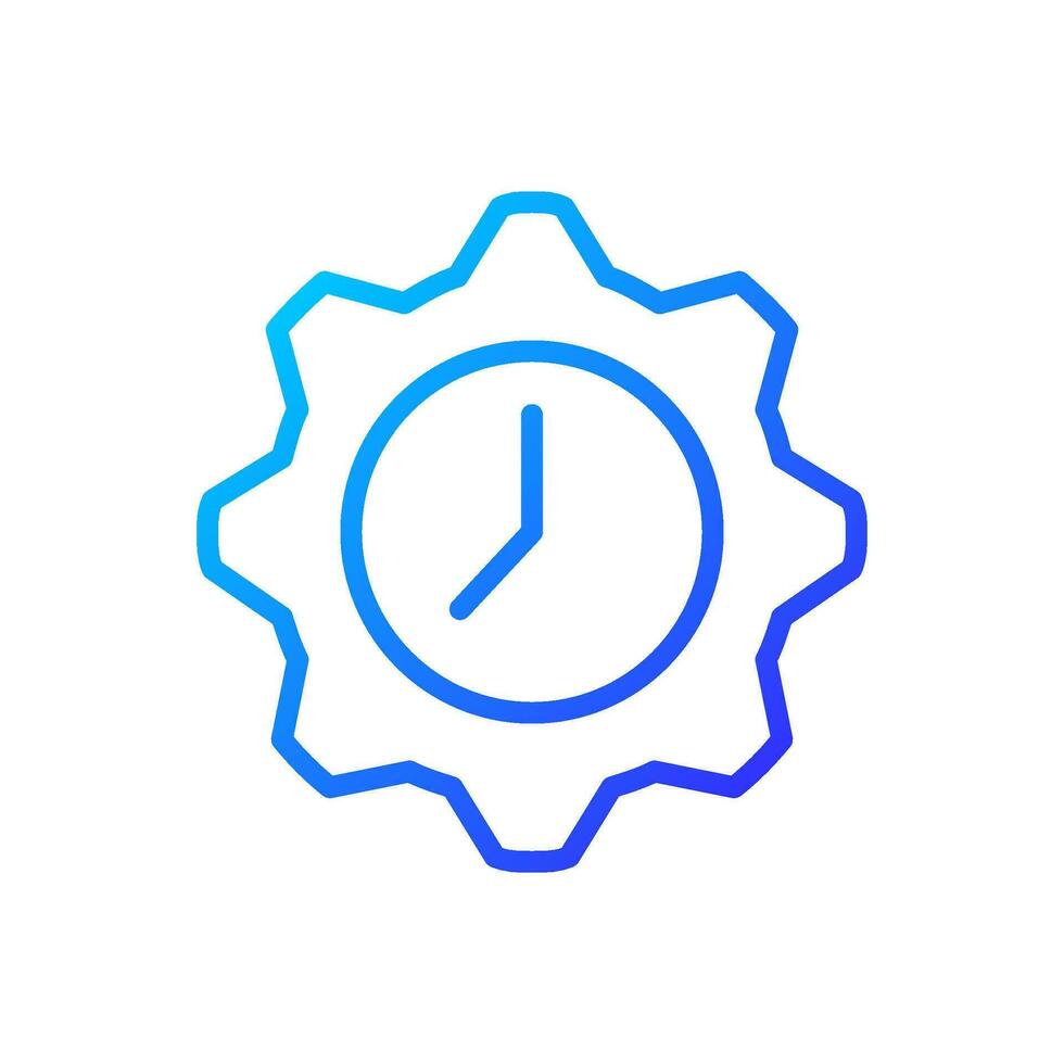 Time management pixel perfect gradient linear vector icon. Flexible hours. Clock inside gear. Planning tasks. Thin line color symbol. Modern style pictogram. Vector isolated outline drawing