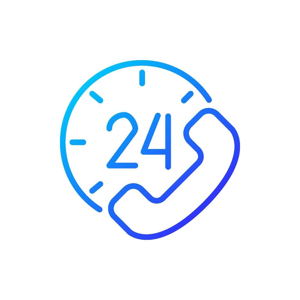 Round-the-clock support pixel perfect gradient linear vector icon. 24 hour call answering service. Helping customers. Thin line color symbol. Modern style pictogram. Vector isolated outline drawing