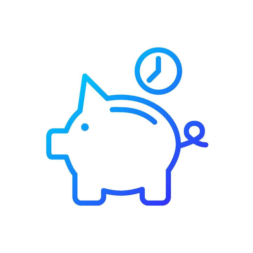 salvar dinero para futuro píxel Perfecto degradado lineal vector icono. Jubilación ahorros. cerdito banco con reloj. Delgado línea color símbolo. moderno estilo pictograma. vector aislado contorno dibujo