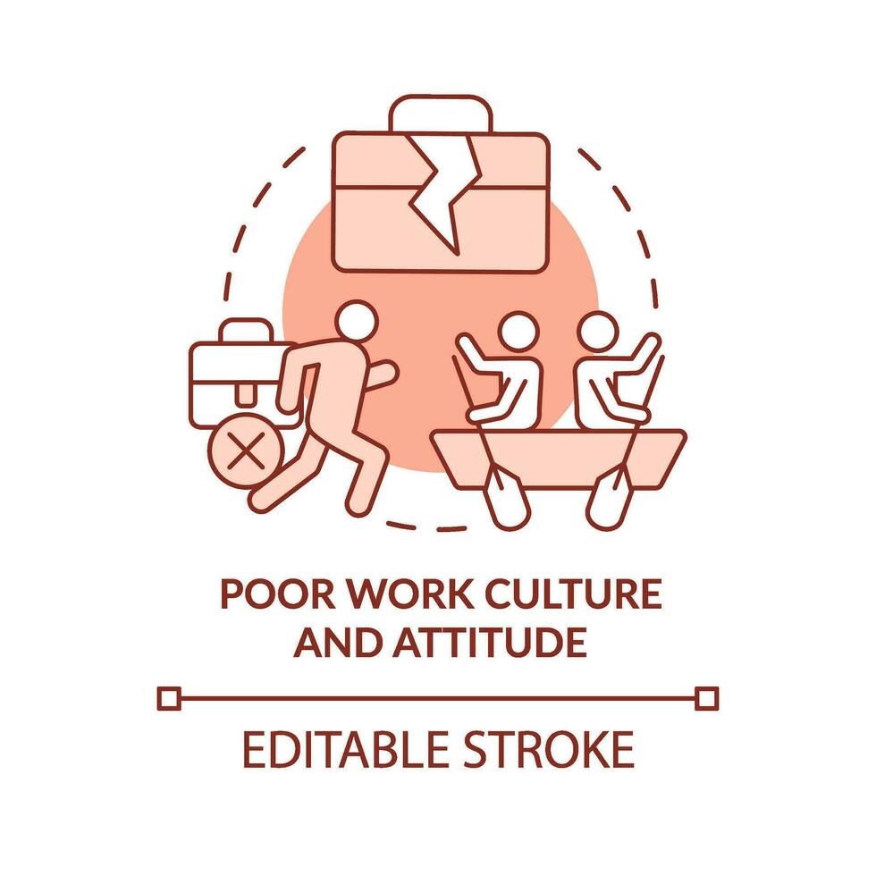 Poor work culture and attitude red concept icon. Modern public sector issue abstract idea thin line illustration. Isolated outline drawing. Editable stroke vector