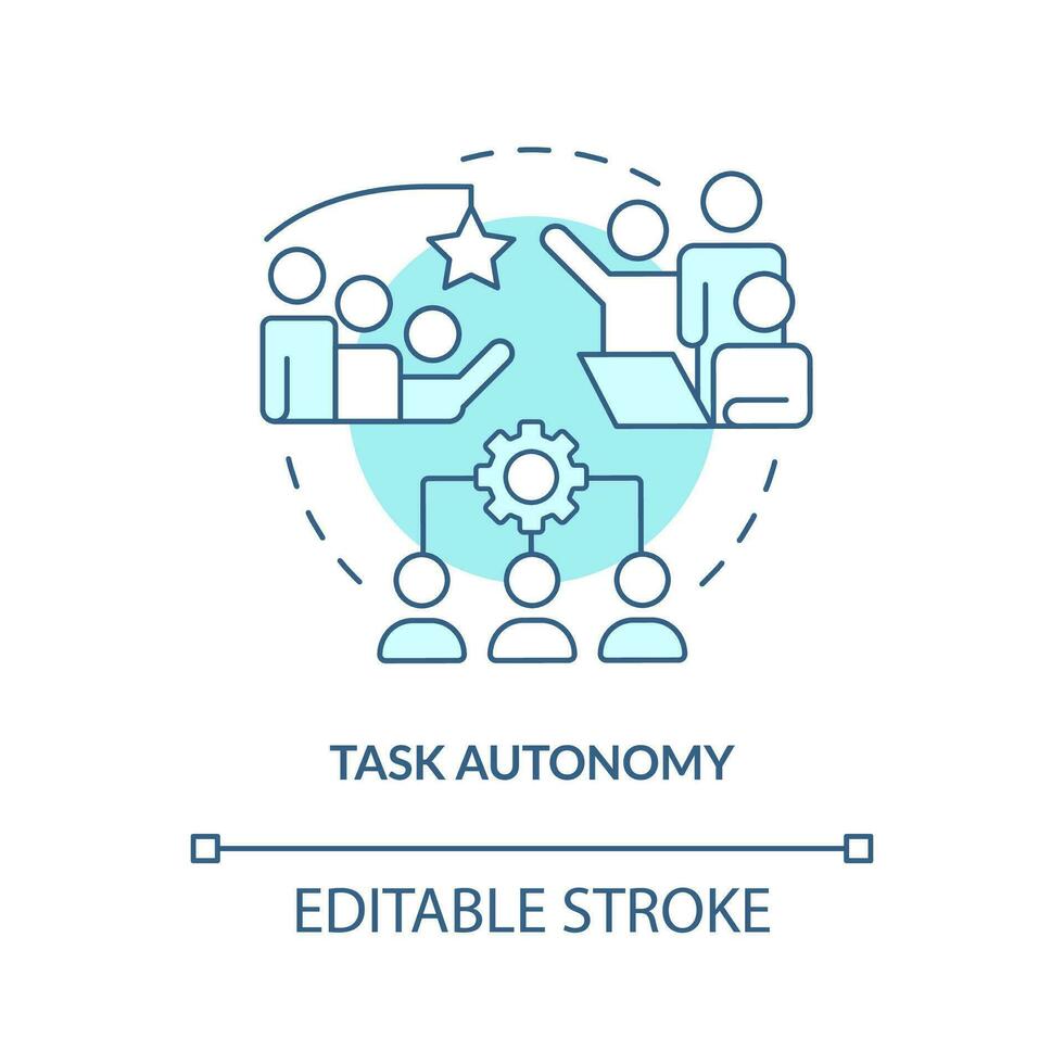 Task autonomy turquoise concept icon. Incentives for team. Project planning benefit abstract idea thin line illustration. Isolated outline drawing. Editable stroke vector
