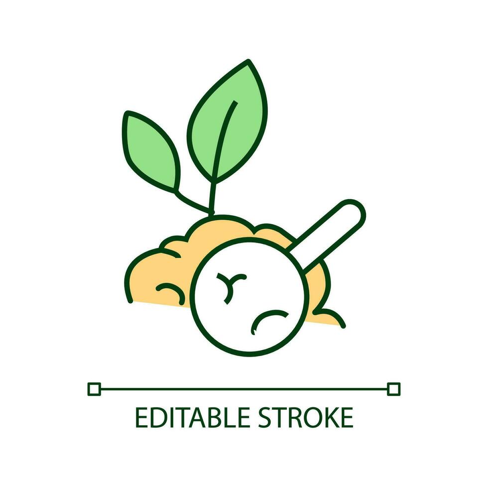 Soil examination RGB color icon. Biological research. Agricultural tests. Growing sapling. Isolated vector illustration. Simple filled line drawing. Editable stroke