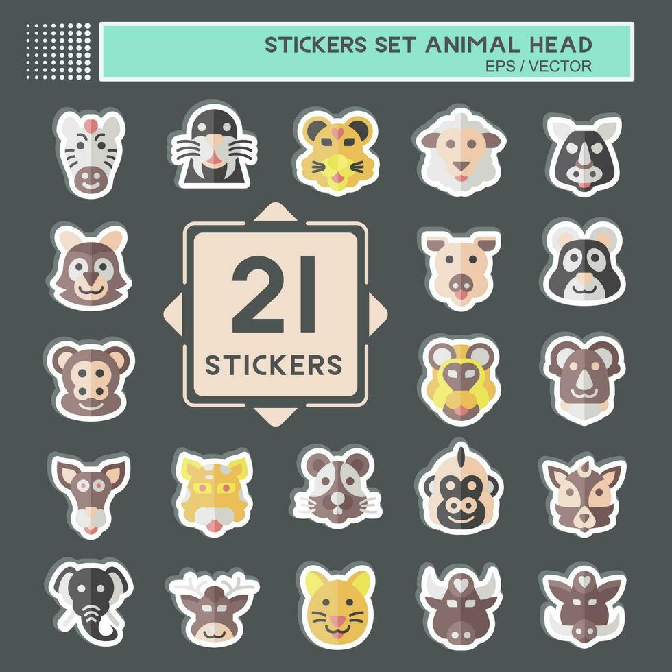 Sticker Set Animal Head. related to Animal symbol. simple design editable. simple illustration vector