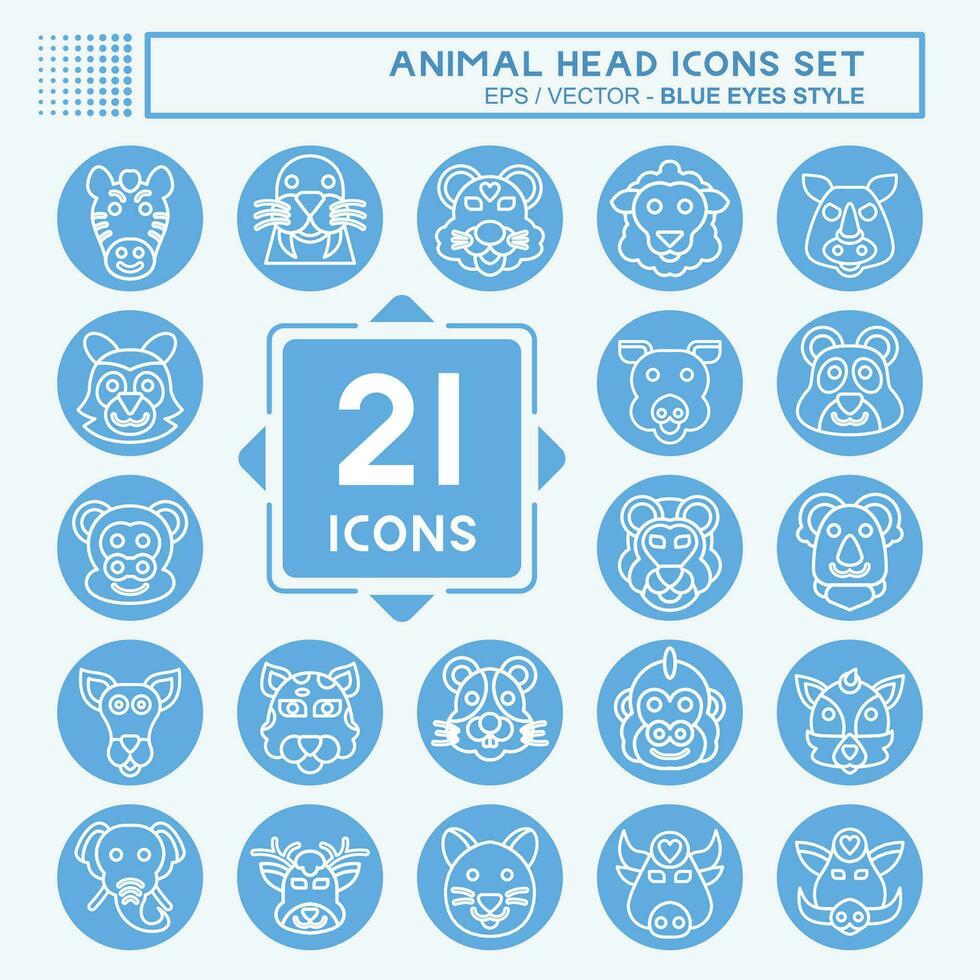 Icon Set Animal Head. related to Animal symbol. blue eyes style. simple design editable. simple illustration vector