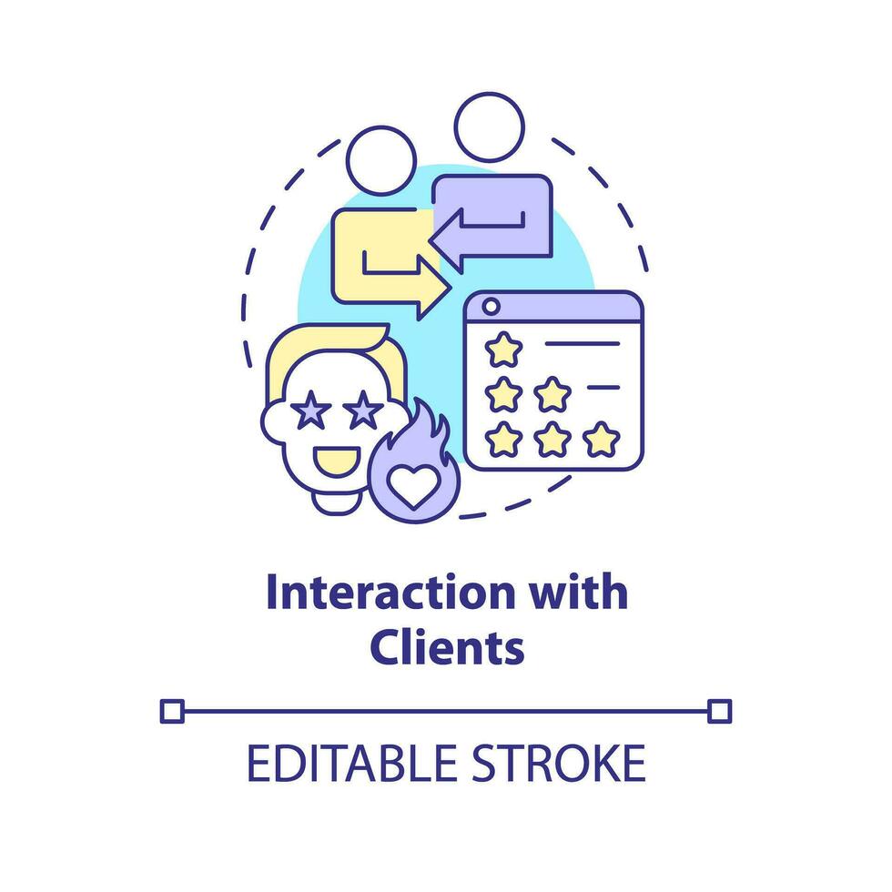 Interaction with clients concept icon. Customer satisfaction. Online poll. Market analysis. Product review abstract idea thin line illustration. Isolated outline drawing. Editable stroke vector
