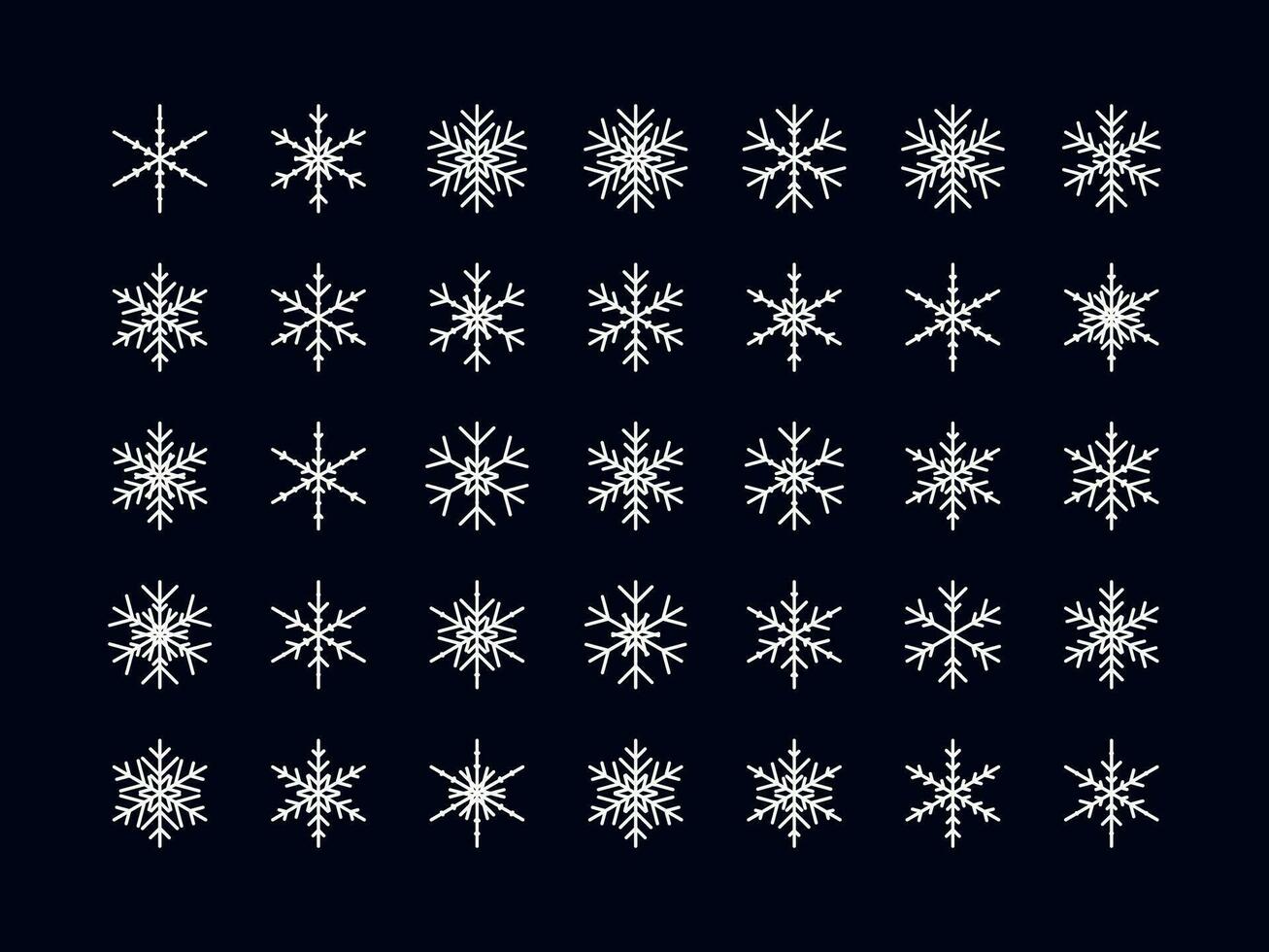 Vector set of different snowflake icon on black background