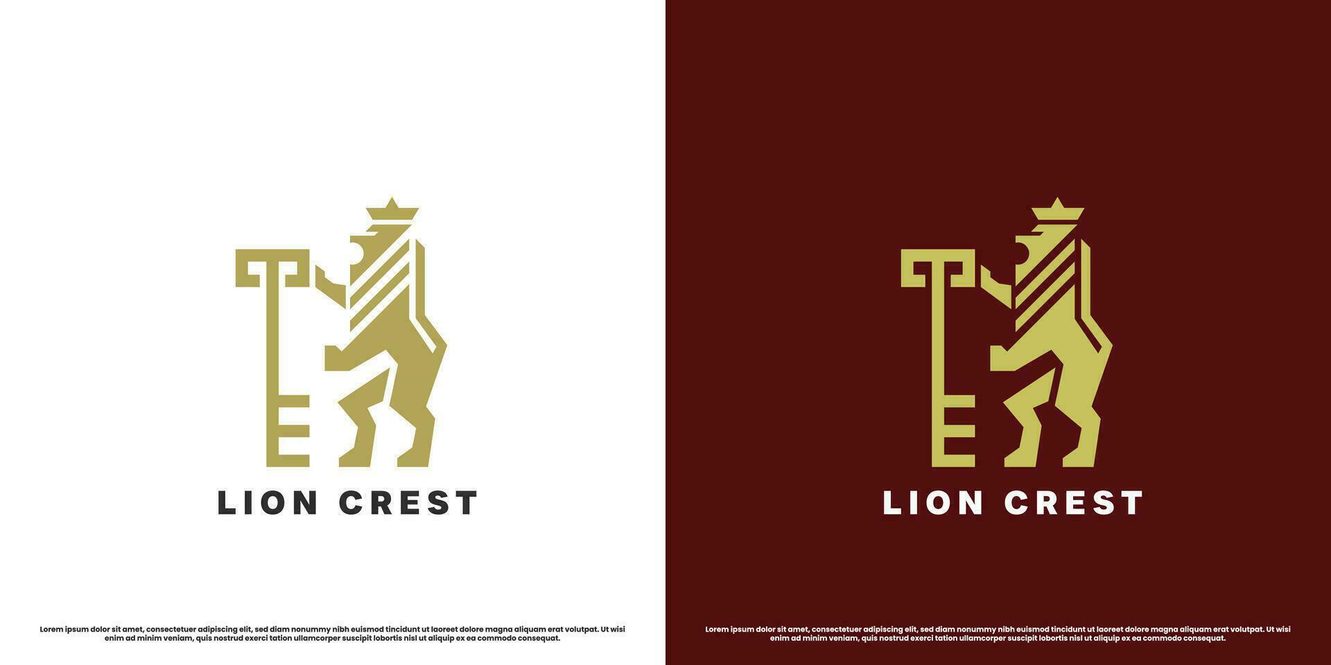 Lion crest logo design illustration. Simple flat silhouette of a lion holding a key wild animal predator elegant minimalist old medieval luxury modern wilderness. Royal king leo animal icon symbol. vector