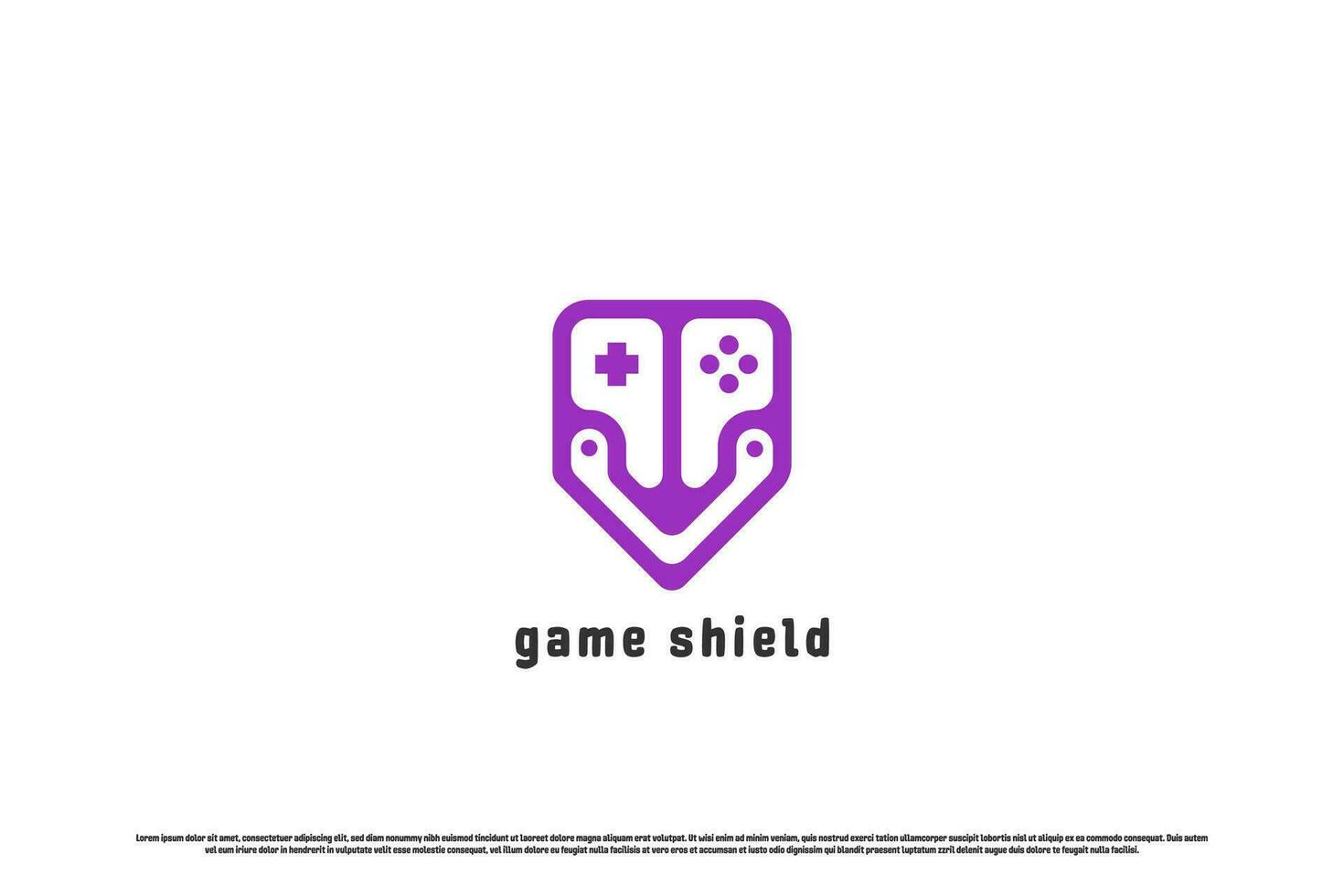 Gaming shield esport logo design illustration. Creative abstract simple flat silhouette of joystick console play button shield. Child fun modern minimalist technology digital game concept symbol icon. vector