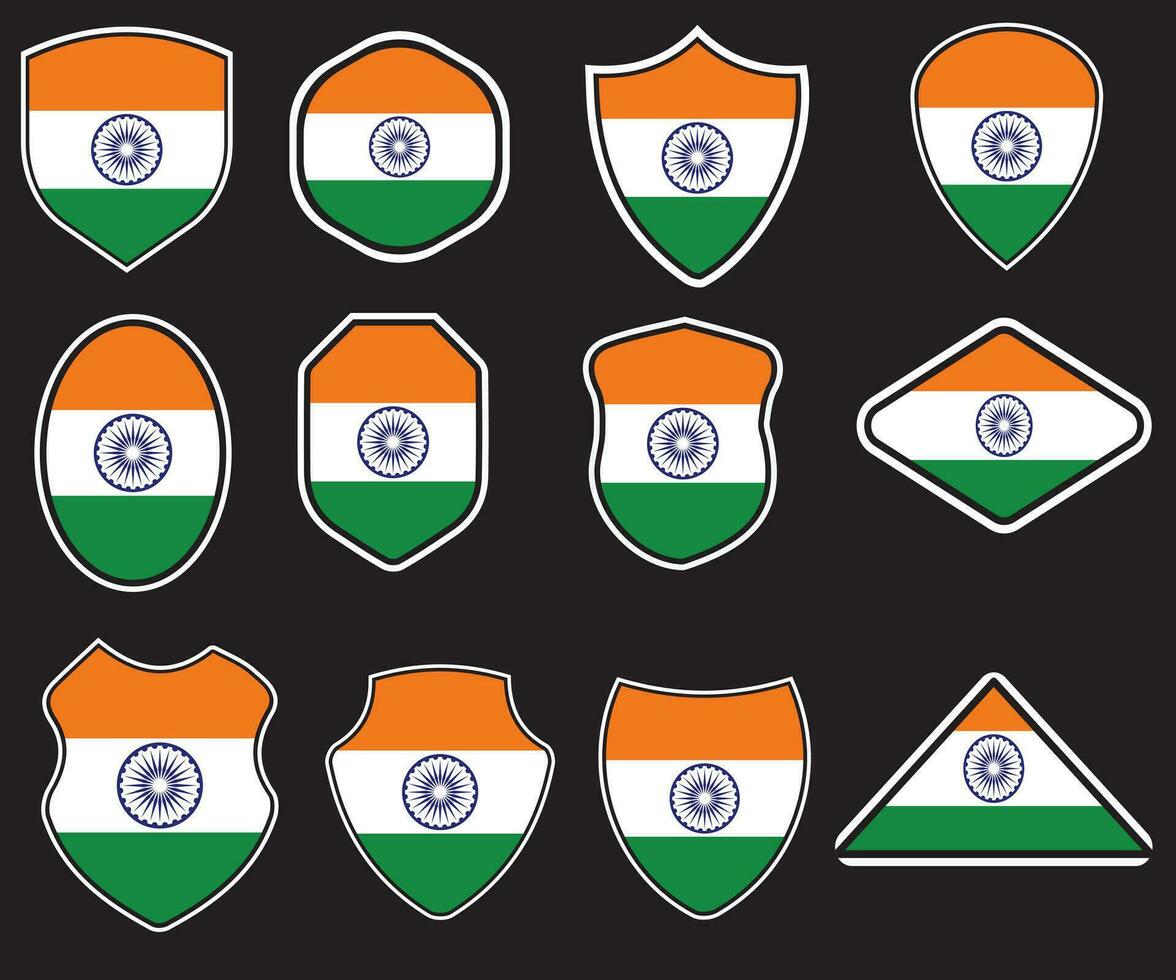 Creative Indian National Flag, 15th August, Happy India Independence Day celebration, color, badge logo design set, label collection, India flag set collection, button rounded, flat template design. vector