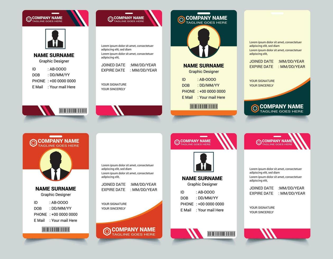 ID card design bundle, Simple business Id card design template, school and Employee ID Card Design Template, Unique, corporate, Abstract professional id card design templates for Employee and others, vector