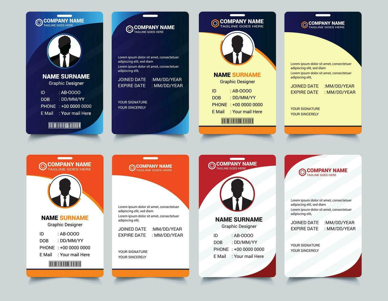 ID card design bundle, Simple business Id card design template, school and Employee ID Card Design Template, Unique, corporate, Abstract professional id card design templates for Employee and others, vector