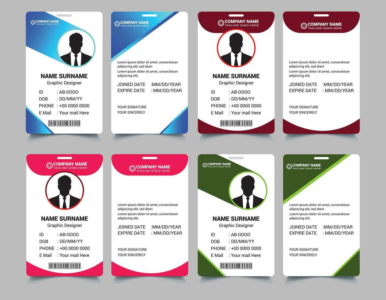 ID card design bundle, Simple business Id card design template, school and Employee ID Card Design Template, Unique, corporate, Abstract professional id card design templates for Employee and others, vector