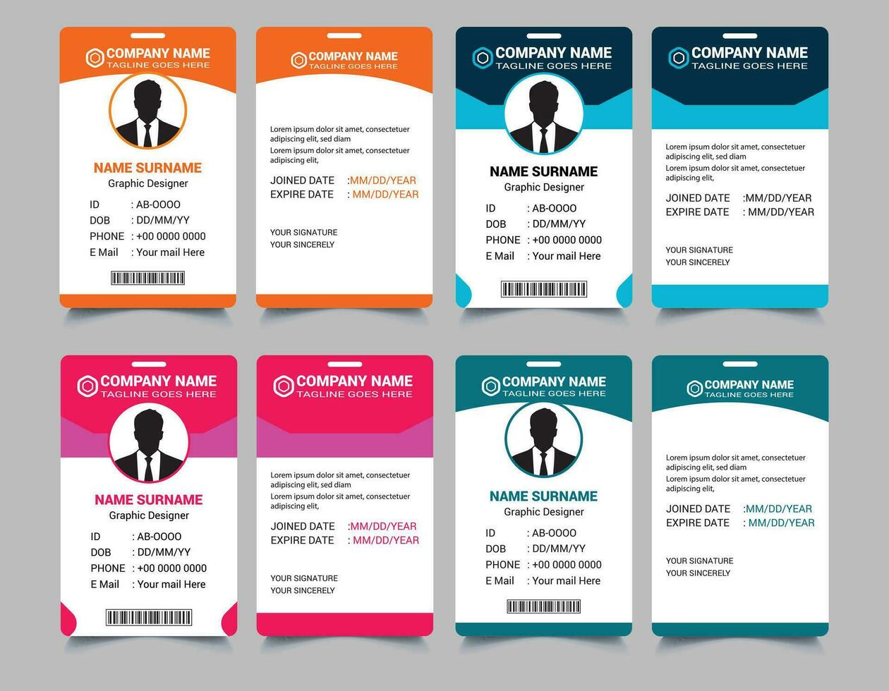 ID card design bundle, Simple business Id card design template, school and Employee ID Card Design Template, Unique, corporate, Abstract professional id card design templates for Employee and others, vector