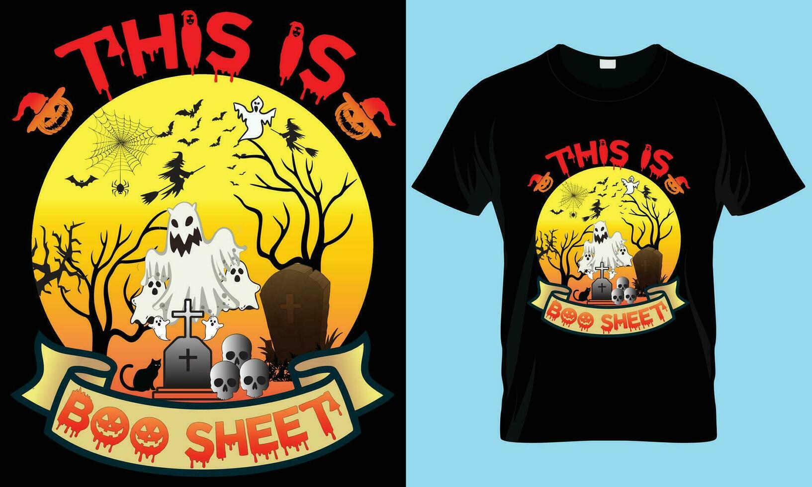 This is BOO SHEET T-Shirt design. Halloween T-Shirt, Typography and Creative, Custom T-shirt design. Halloween costume, typography, vintage, Halloween day t-shirt design vector