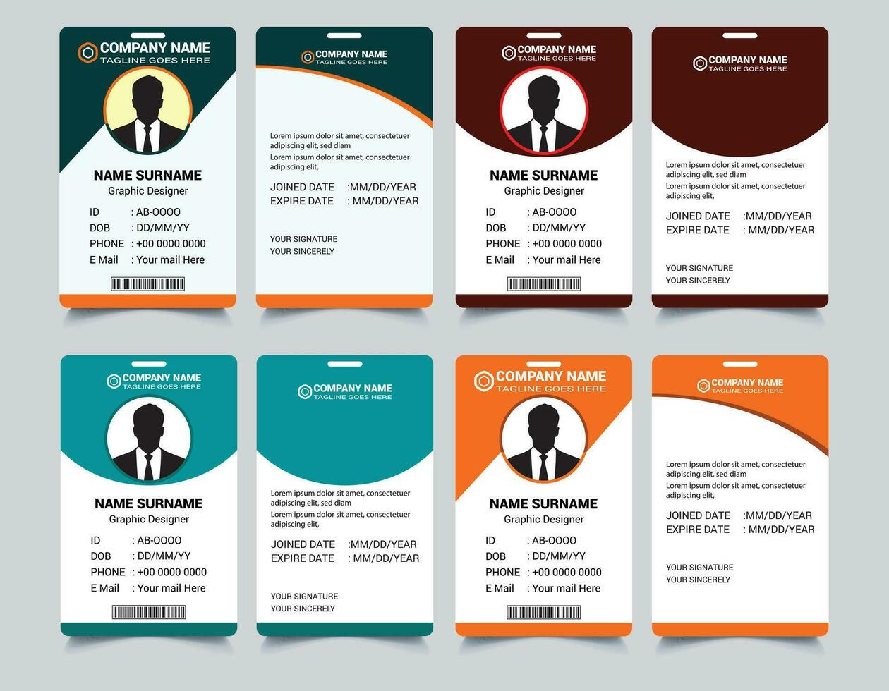 ID card design bundle, Simple business Id card design template, school and Employee ID Card Design Template, Unique, corporate, Abstract professional id card design templates for Employee and others, vector