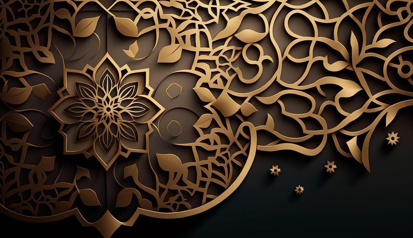 3d render mosque element in ornate arabic, Islamic architecture style interior. White, golden colors, stars Ramadan Kareem. Muslim community festival. photo