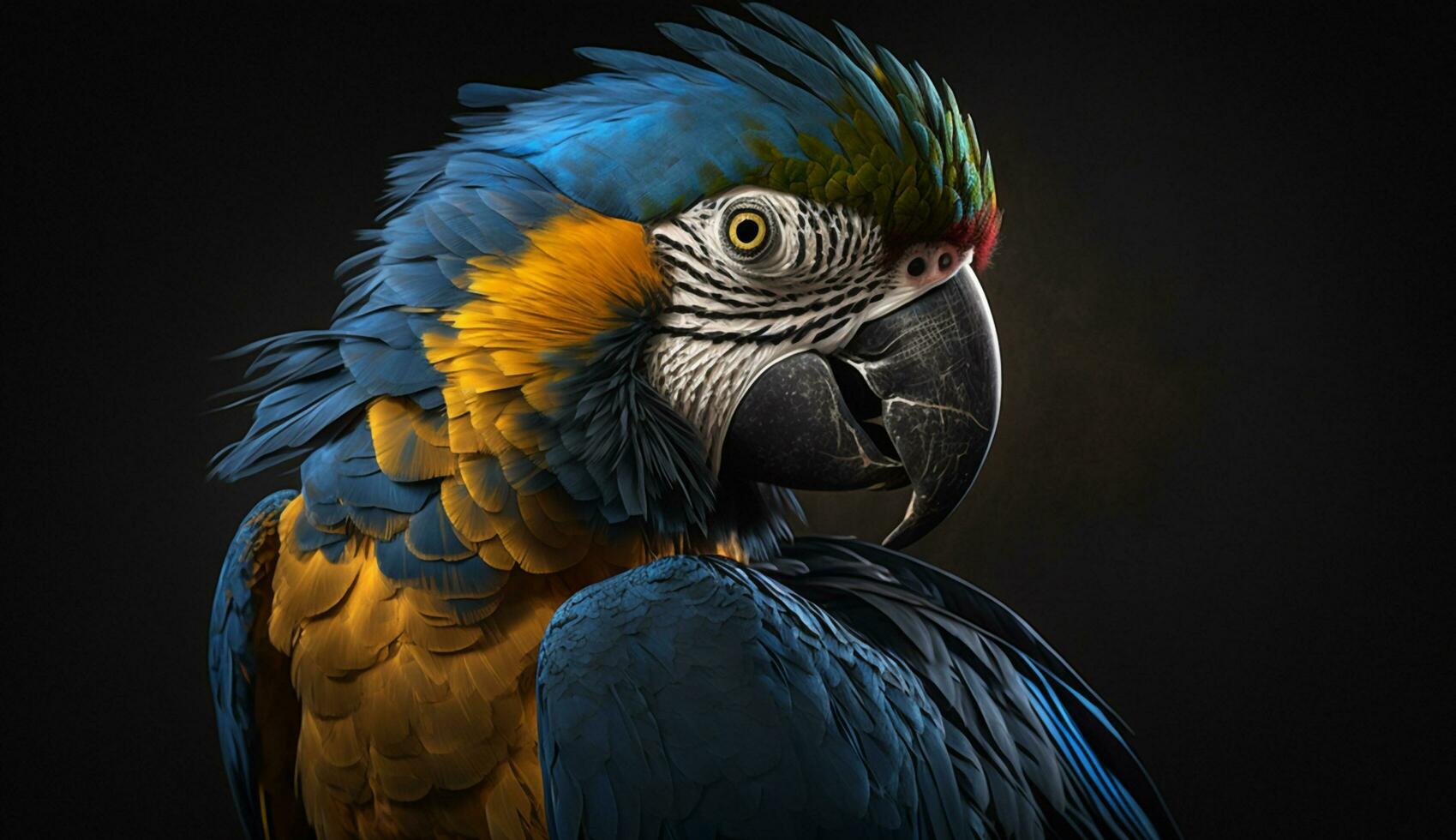lovely and colorful blue and yellow macow parrot birds. AI Generative photo