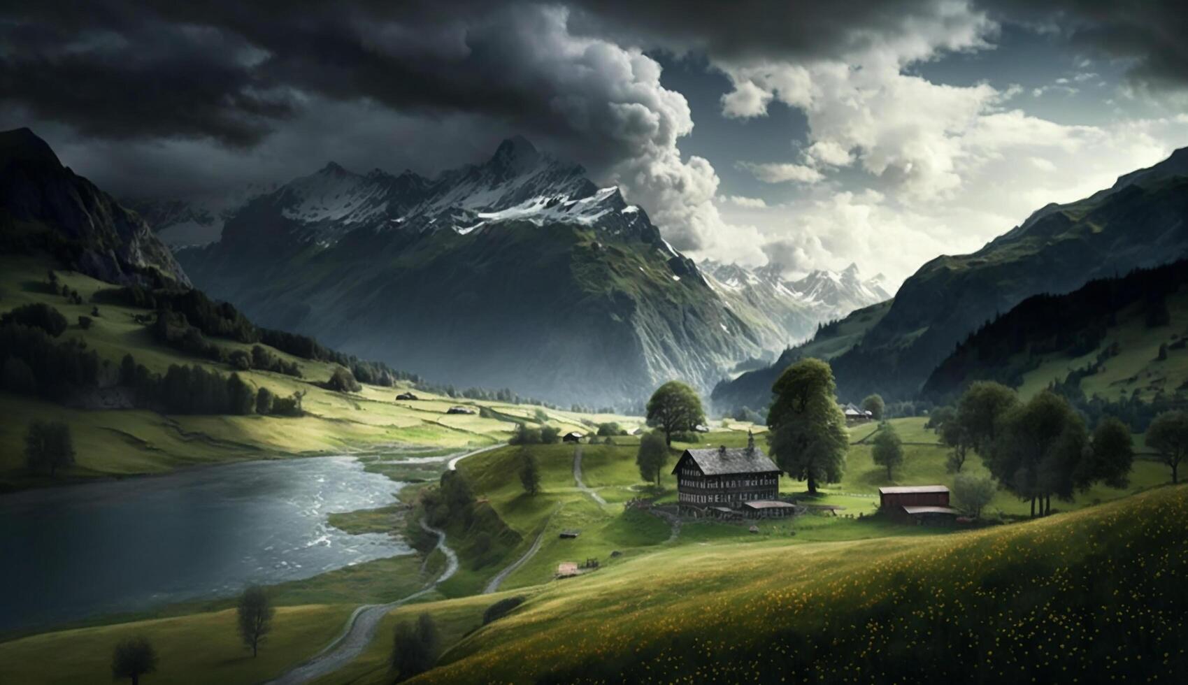 Realistic Beautiful landscape scene with Cloudy weather. photo