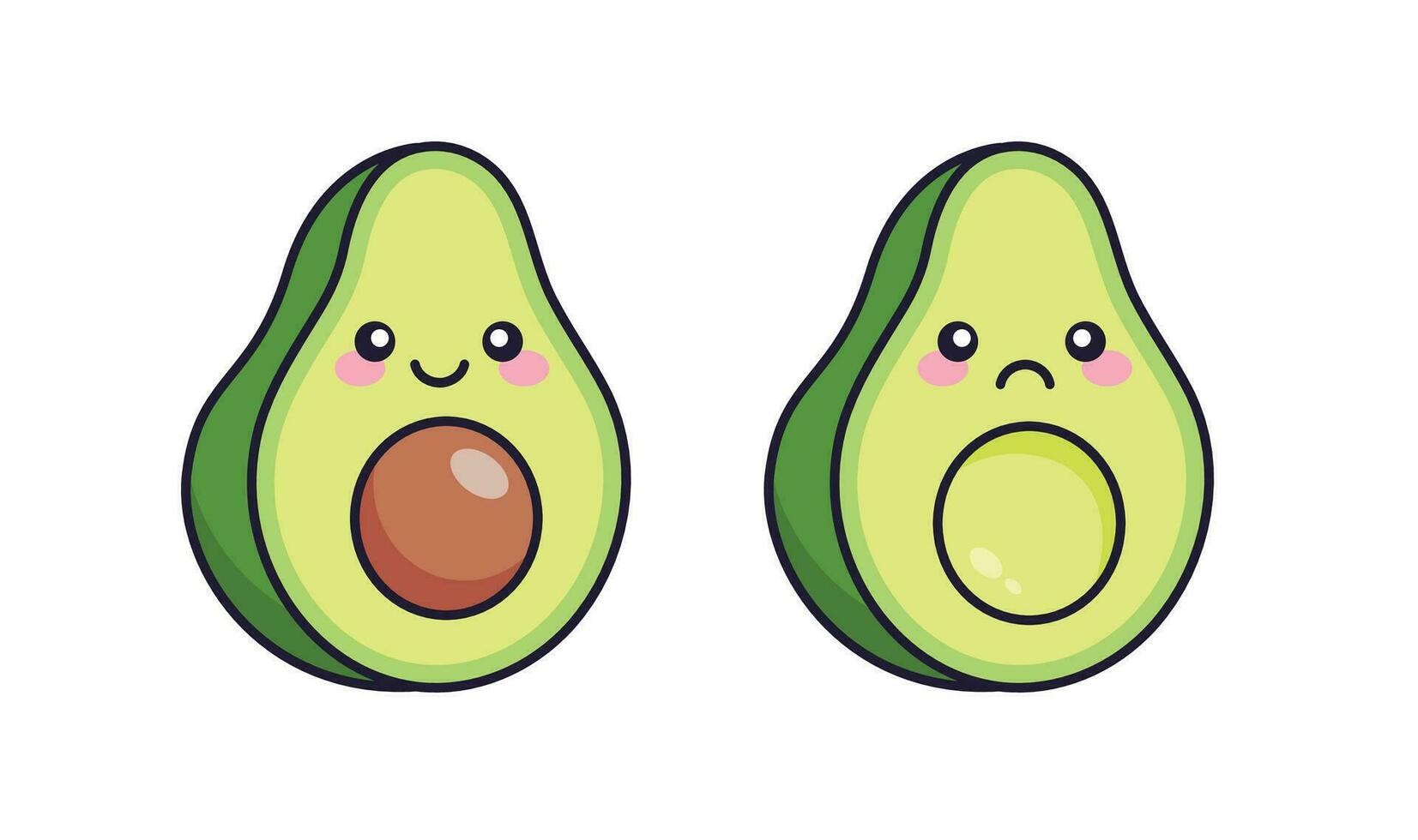 Cute Avocado Smile and Sad Clipart Sticker vector