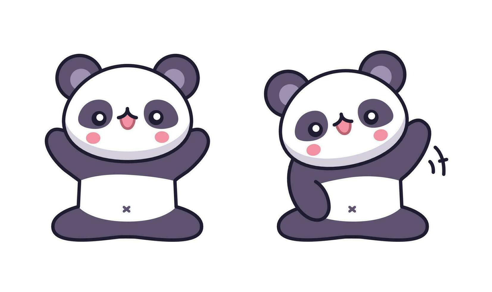 Cute Kawaii Panda set Careeful Say hi and Happy vector