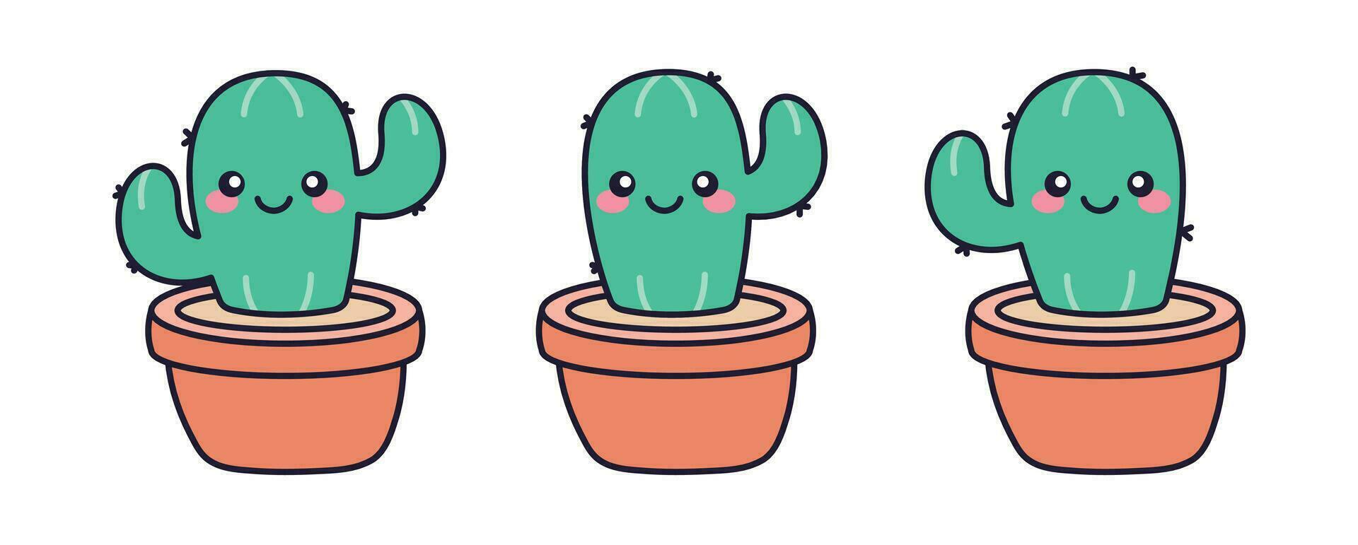 linda kawaii cactus conjunto clipart pegatina vector