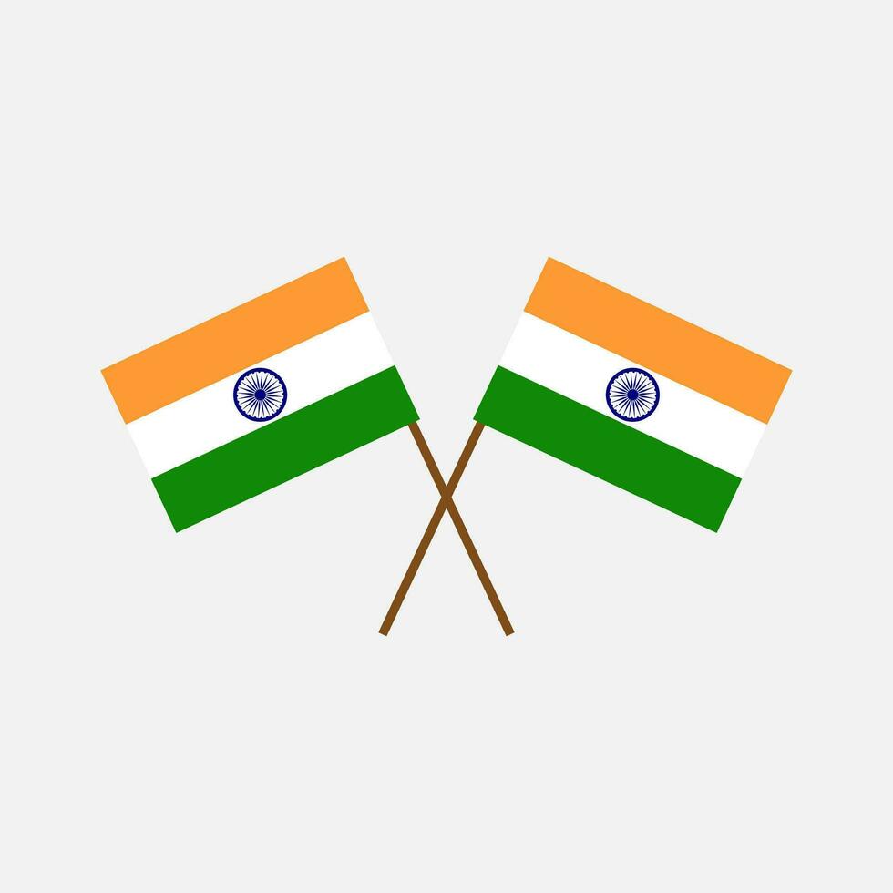 Two crossed flags of india in official colors and proportion correctly in flat style design isolated on light grey background. vector