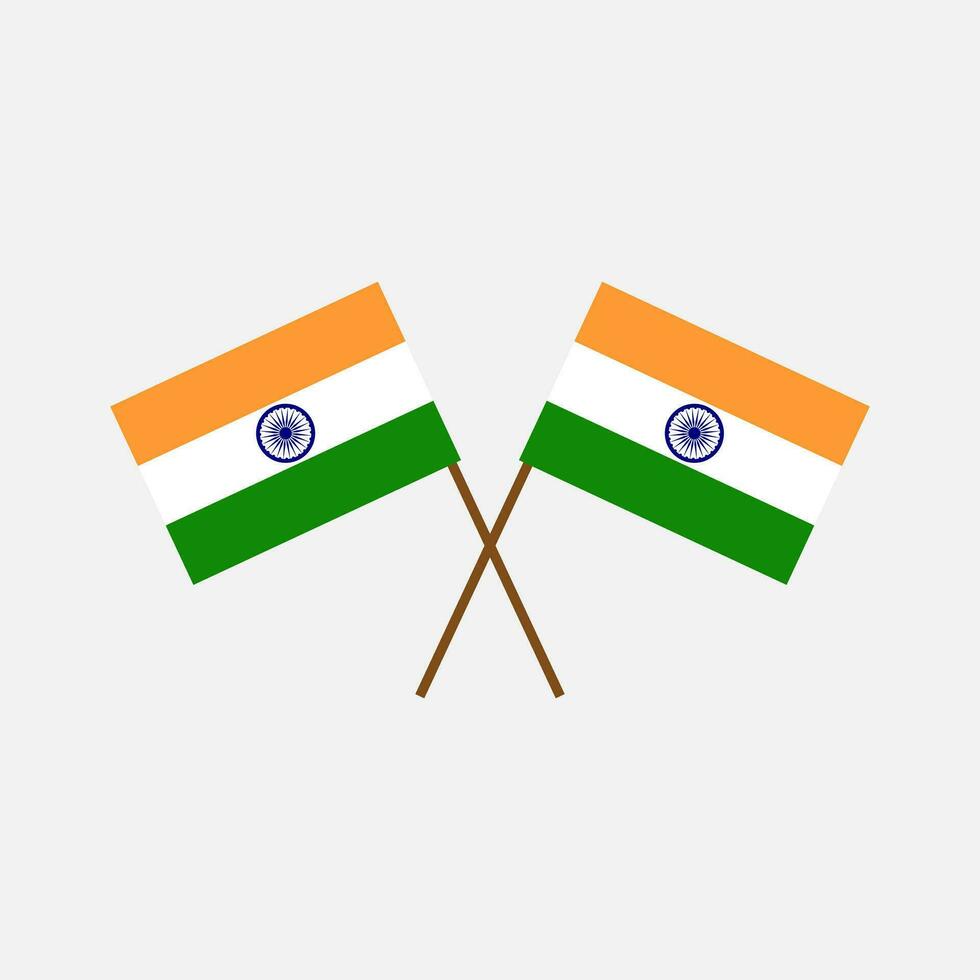 dos cruzado banderas de India en oficial colores y proporción correctamente en plano estilo diseño aislado en ligero gris antecedentes. vector