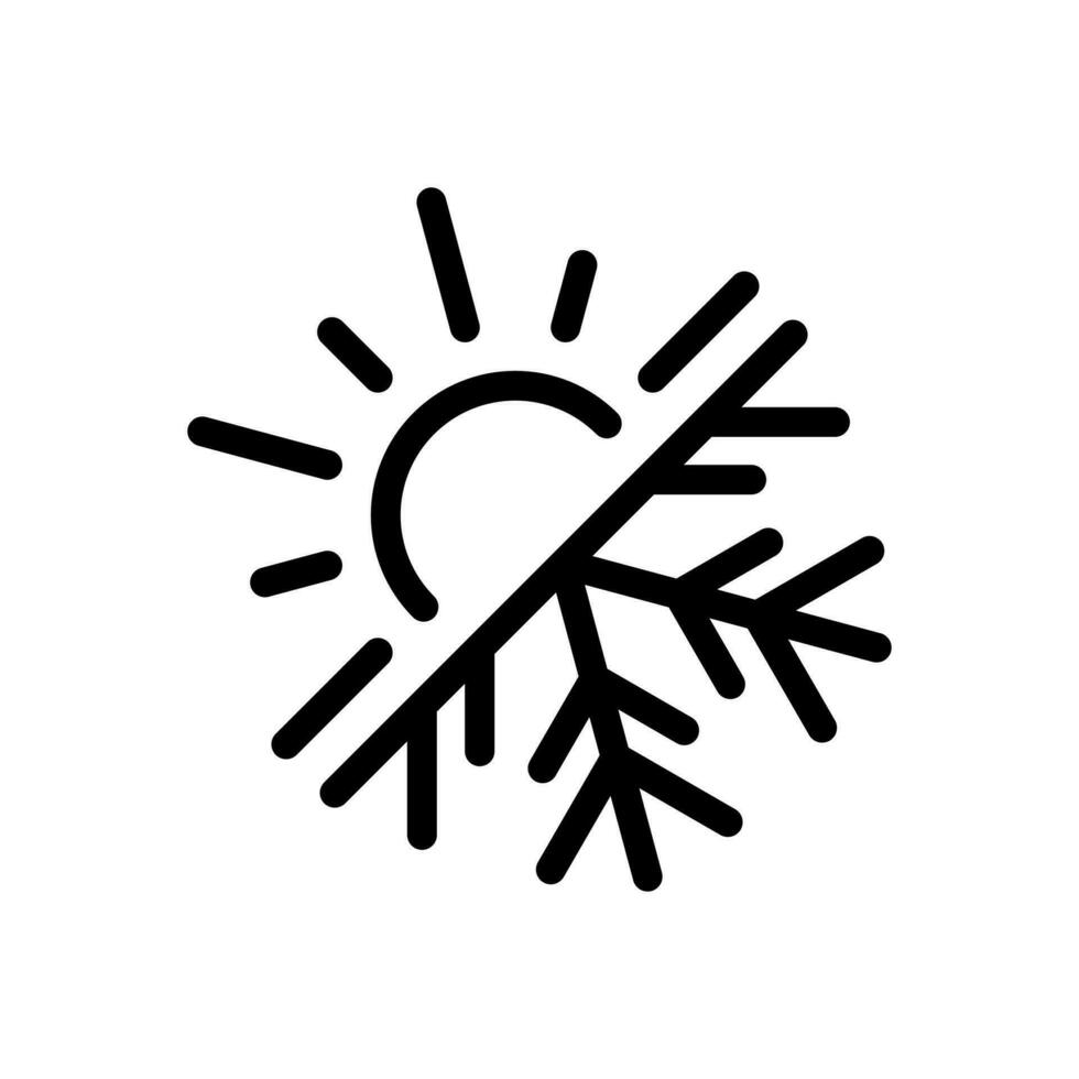 Hot and cold temperature symbol, sun and snowflake sign, air conditioning, climate control concept icon in line style design isolated on white background. Editable stroke. vector