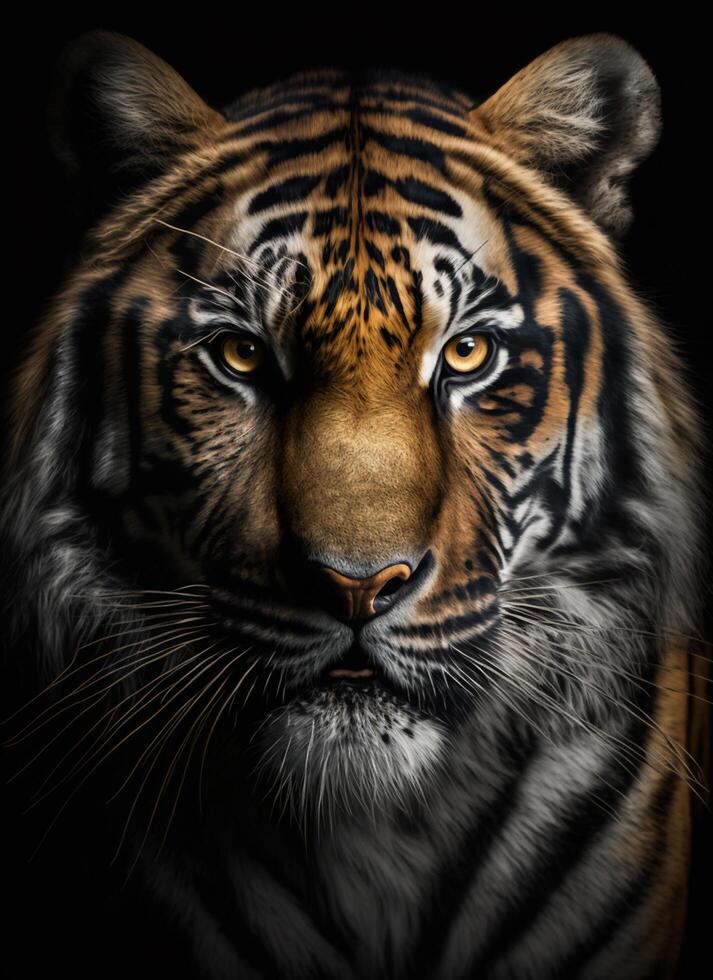 free tiger or lion portrait dark background. Ai Generated photo