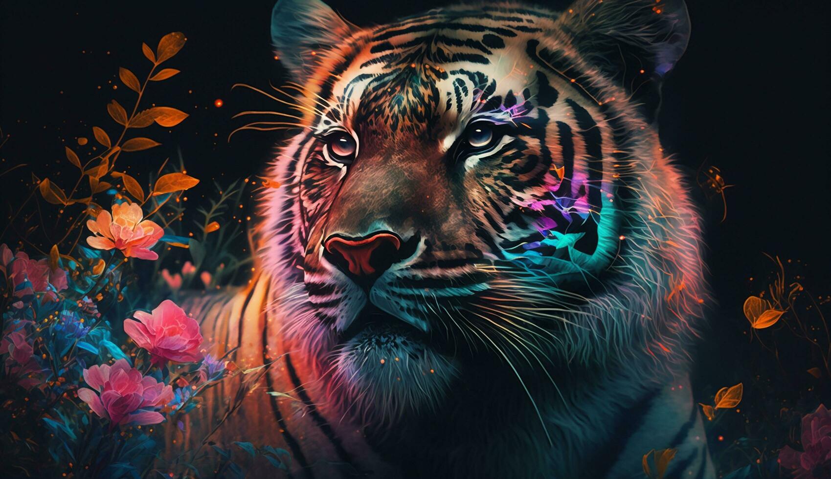 Abstract animal portrait with colorful double exposure paint. AI Generative photo